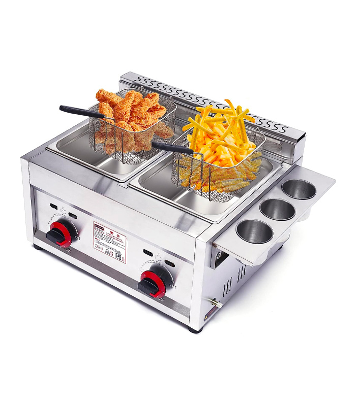 Commercial Gas Deep Fryer Commercial Gas Deep Fryer 12L Countertop Stainless Steel Dual Tank - Image 1