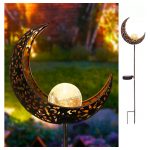 Moon Solar Garden Lights Outdoor Stakes Waterproof Crackle Glass Metal Lights