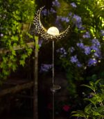 Moon Solar Garden Lights Outdoor Stakes Waterproof Crackle Glass Metal Lights - Image 3